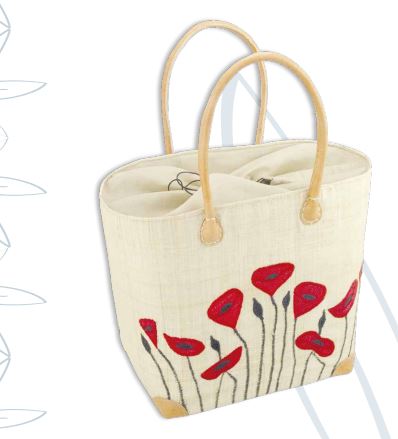 borsa in paglia fatta a mano motivi papaveri come in provenza