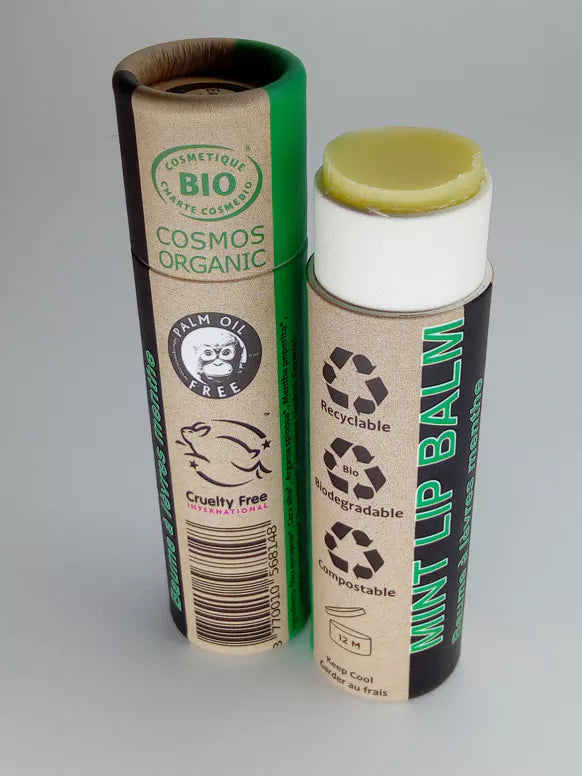 Balsamo labbra biologico idratante alla menta piperita a base di oli biologici e oli essenziali rinfrescanti, come in provenza
