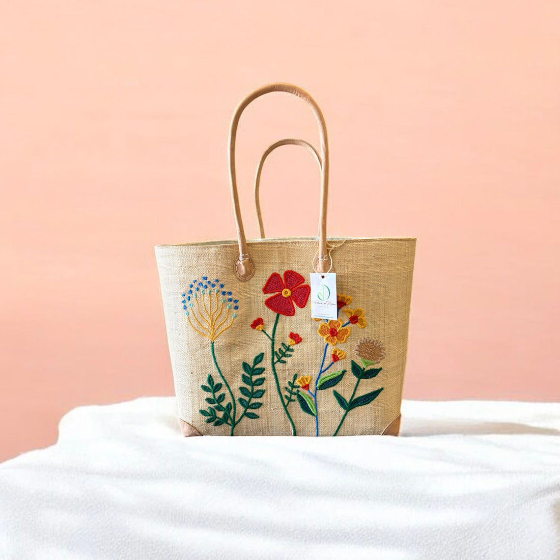 Borse in paglia fatte a mano Fiori e Foglie Histoires de Roseau