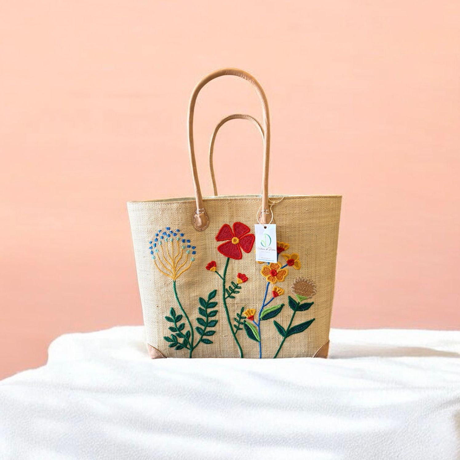 Borse in paglia fatte a mano Fiori e Foglie Histoires de Roseau