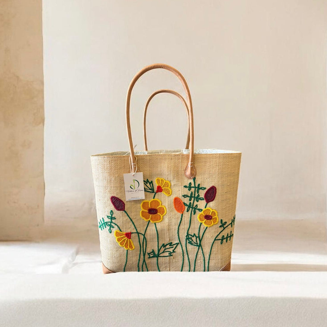 Borse in paglia fatte a mano Fiori e Foglie Histoires de Roseau