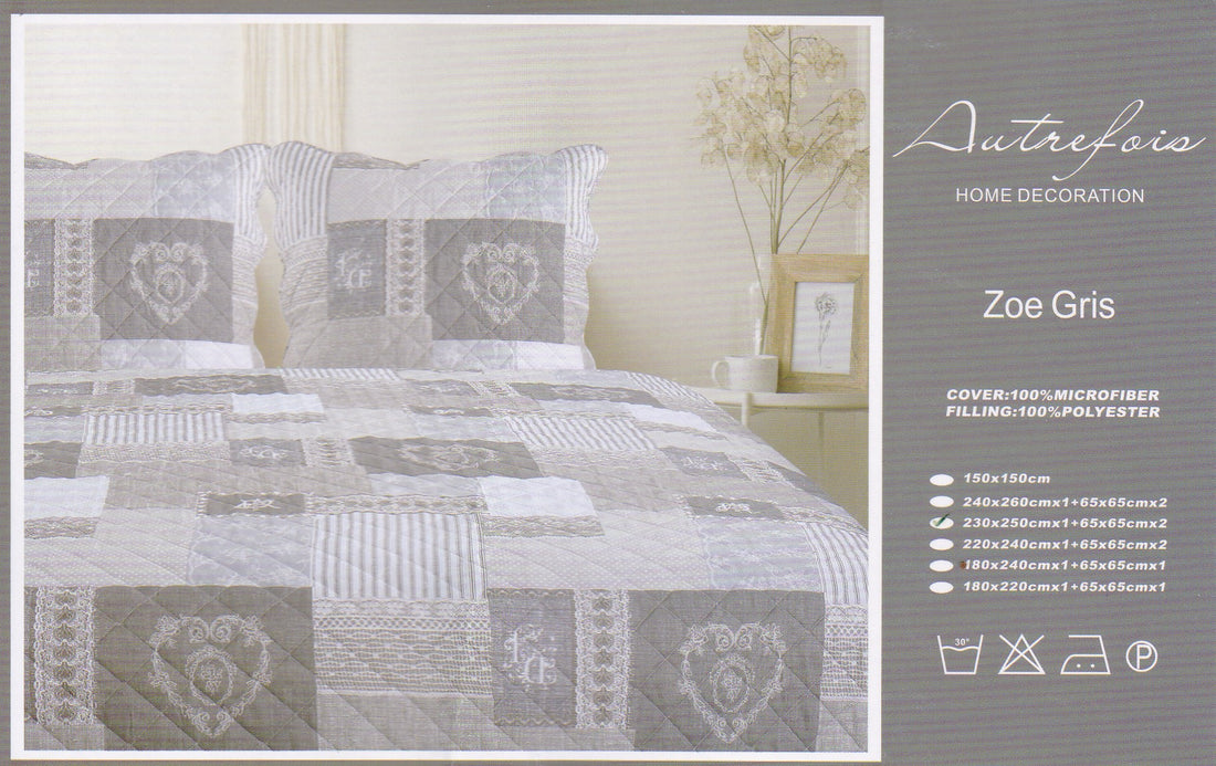 Boutis provenzale matrimoniale Autrefois Zoe Gris
