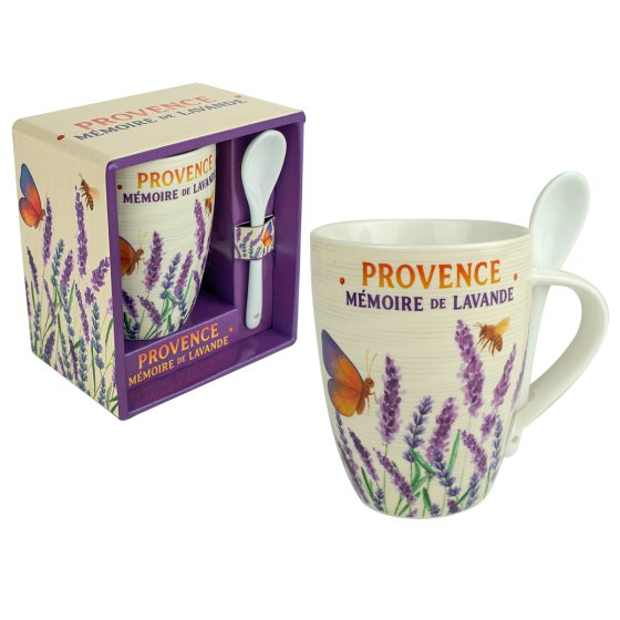 Mug con cucchiaio in ceramica serie Lavande Aquarelle