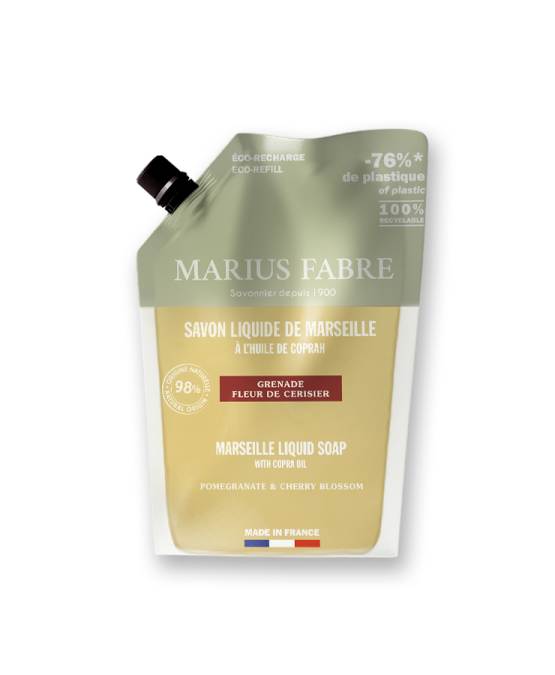Eco ricarica 1 Litro sapone liquido di Marsiglia Melograno e Ciliegio