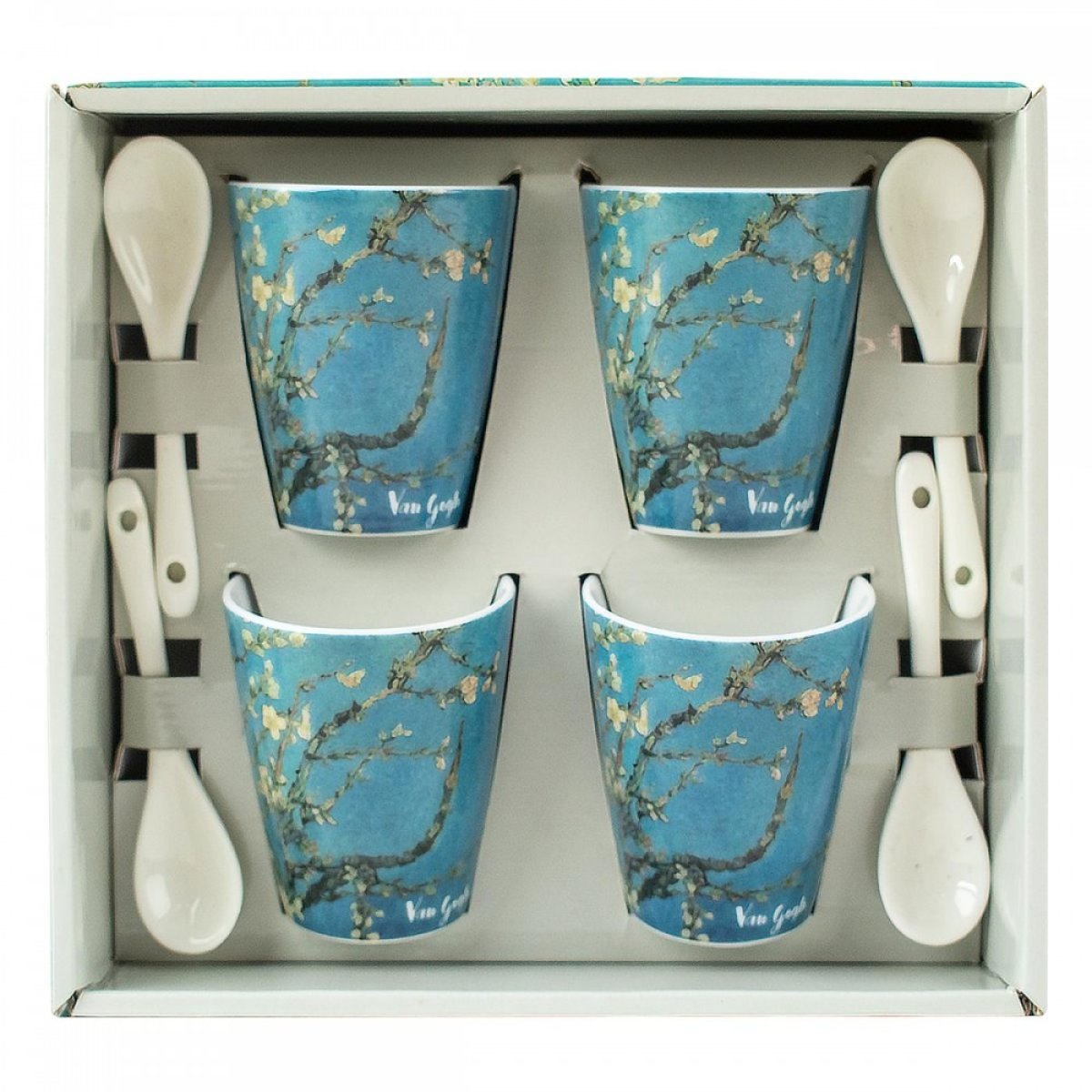 Confezione 4 tazzine con cucchiaino Mandorlo in Fiore Van Gogh